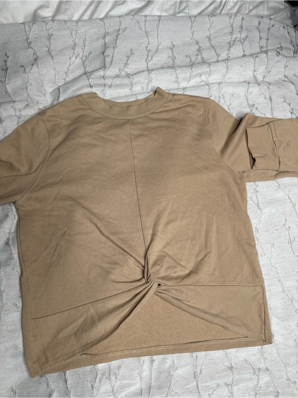 H&M Twist-Front Crewneck Sweatshirt in Taupe